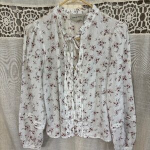 Tink And Posh Woman’s Long Bell Sleeve Ruffled Collar Floral Multicolor Blouse S